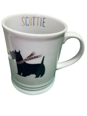 Fringe Studio White Mug with Black Scottie and Multicolor 'SCOTTIE' Text